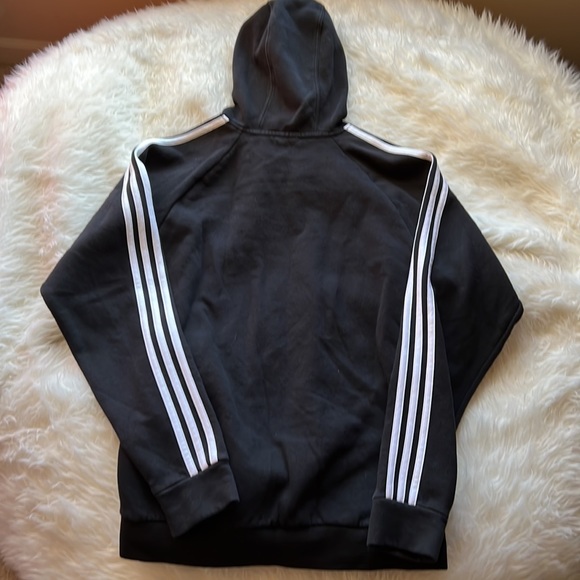 Adidas Essentials 3 Stripes Fleece Hoodie Black/White - Picture 7 of 11